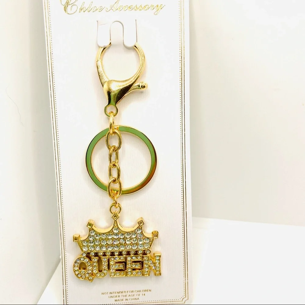 Purse Charm Key Chain Queen Crystals set in Golden tone. HIGH QUALITY CRYSTALS!